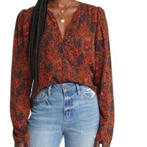 Treasure & Bond Floral Print Button Front Dobby Blouse Size Small